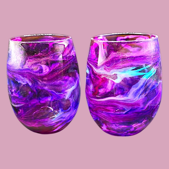 Nebula Blooms/15oz Stemless Wine Glass Set Of 2 - Picture 3 of 3
